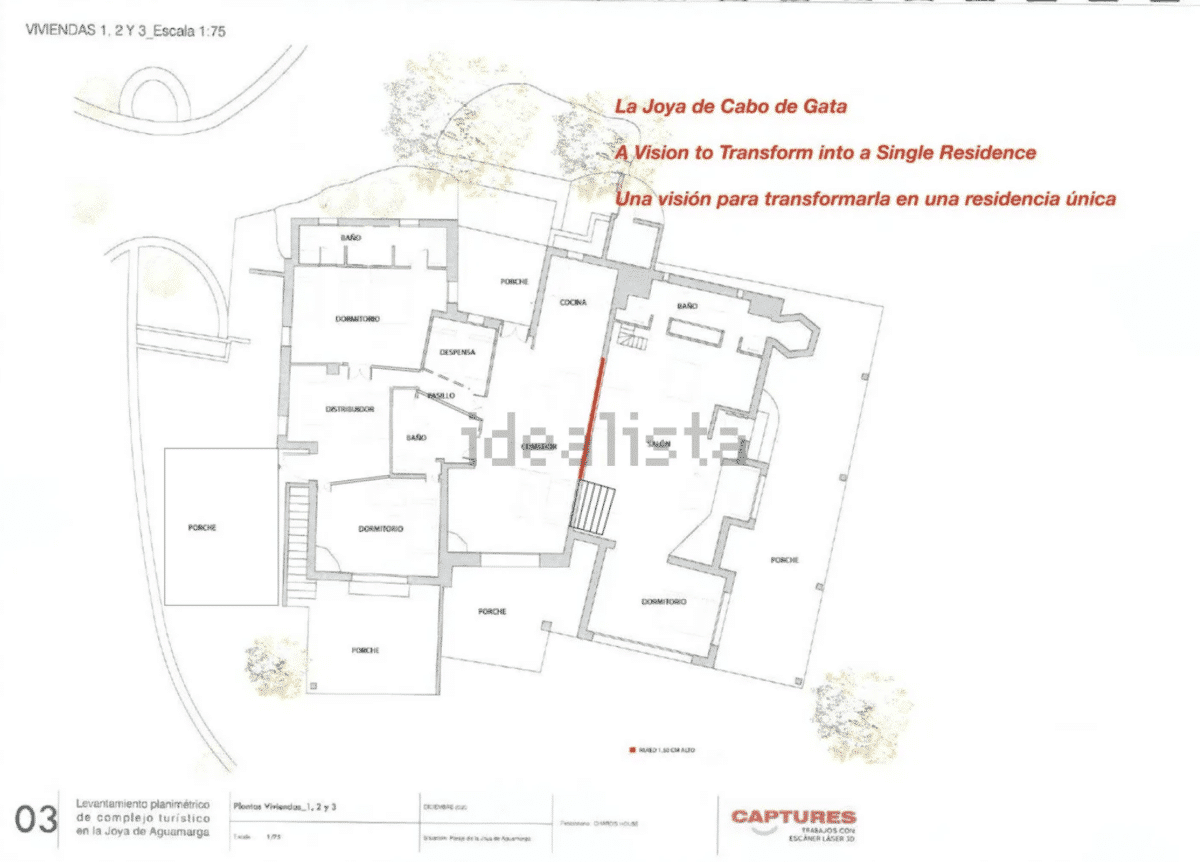 Plan d'aménagement pour transformer la maison principale et les trois studios en une spacieuse maison familiale